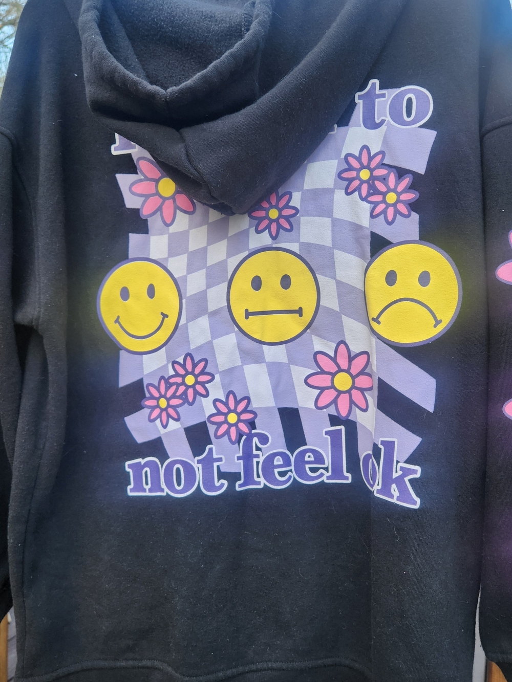 Forever 21 "It's OK To Not Feel OK" Black Hoodie W/ Purple Graphics Womens Small - Picture 4 of 11